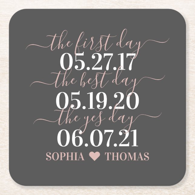 First Day Best Day Yes Day Wedding Date accessory Square Paper Coaster (Front)