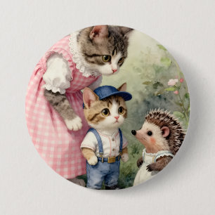 First Day Greetings –  Kitten & Hedgehog 3 Inch Round Button