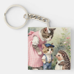 First Day Greetings – Kitten & Hedgehog Keychain