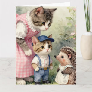 First Day Greetings –  Kitten & Hedgehog Thank You Card