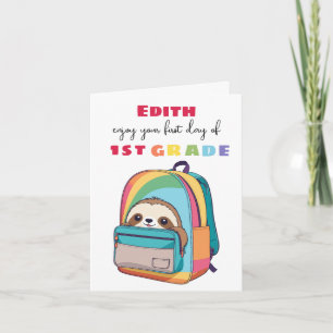 first day new grade Son Daughter cute sloth Card