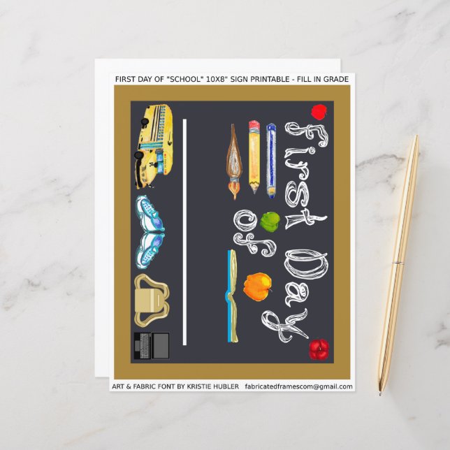 First Day of 10x8" School Sign Letter Sheet (Front/Back In Situ)