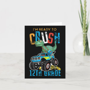 First Day Of 12th Grade Dinosaur Dino Truck Back T Card