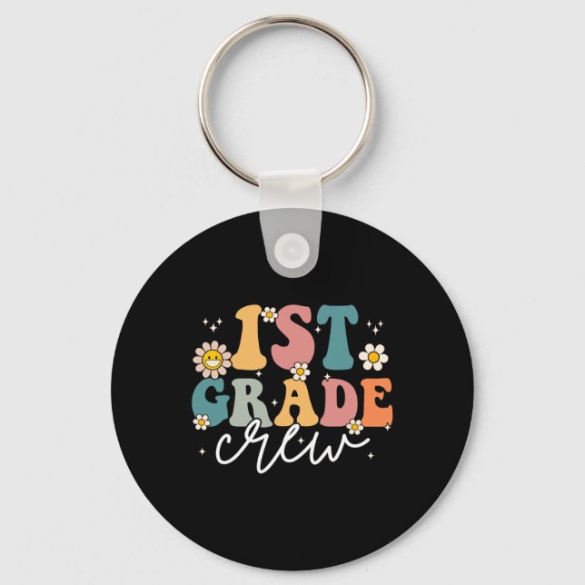 First Day Of 1st Grade Crew Groovy Back To School  Keychain (Front)