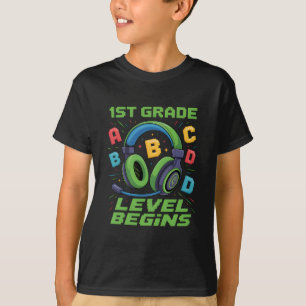 First Day Of 1st Grade Level Begins Shirt Gamer Bo