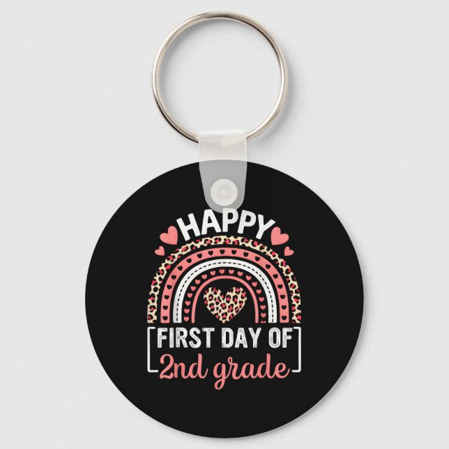 First Day Of 2nd Grade Funny Back To School Leopar Keychain (Front)