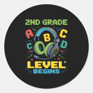 First Day Of 2nd Grade Level Begins Shirt Gamer Bo Classic Round Sticker