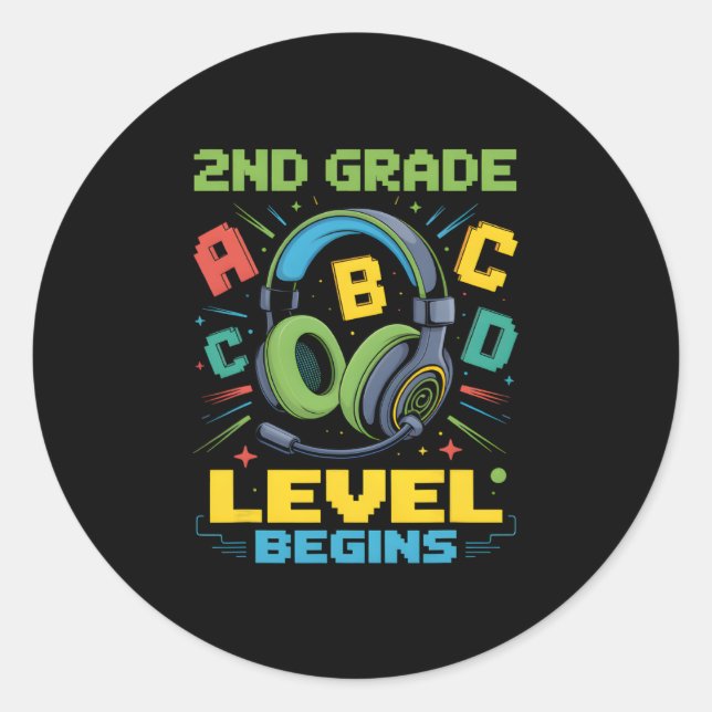 First Day Of 2nd Grade Level Begins Shirt Gamer Bo Classic Round Sticker (Front)