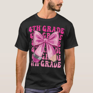 First Day Of 4Th Grade Girls Coquette Bow Back To T-Shirt