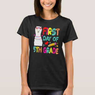 First Day Of 5th Grade Teacher Cute Llama Back To  T-Shirt
