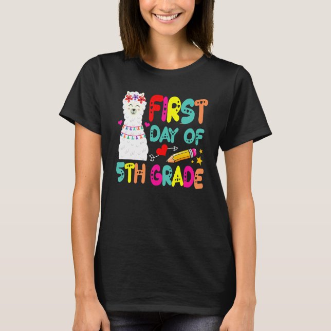 First Day Of 5th Grade Teacher Cute Llama Back To  T-Shirt (Front)