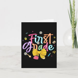 First Day Of First Grade Coquette Bow Pencil Teach Card