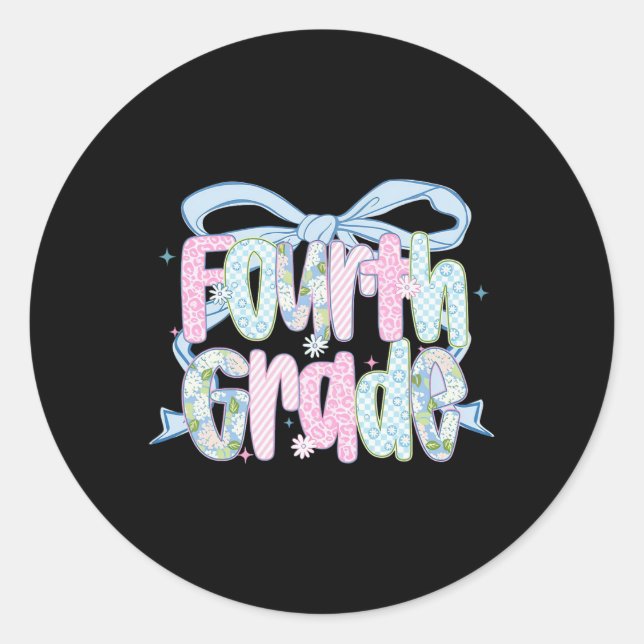 First Day Of Fourth Grade Floral Bundle For Teache Classic Round Sticker (Front)