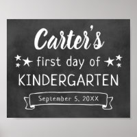 First Day of Kindergarten Black Chalkboard Sign