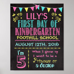 First Day of Kindergarten Chalkboard Poster