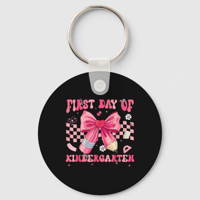 First Day Of Kindergarten Coquette Bow Pencil Back Keychain (Front)