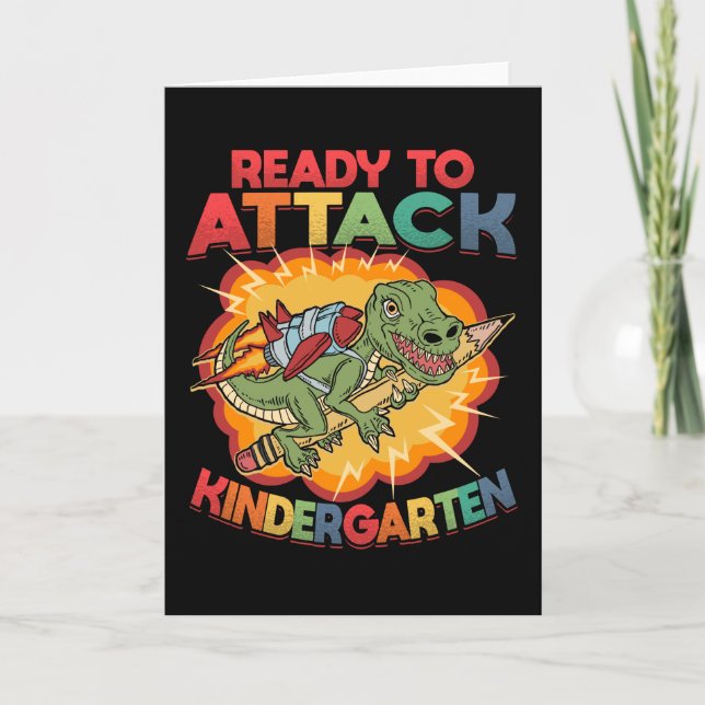 First Day of Kindergarten Dinosaur Card (Front)