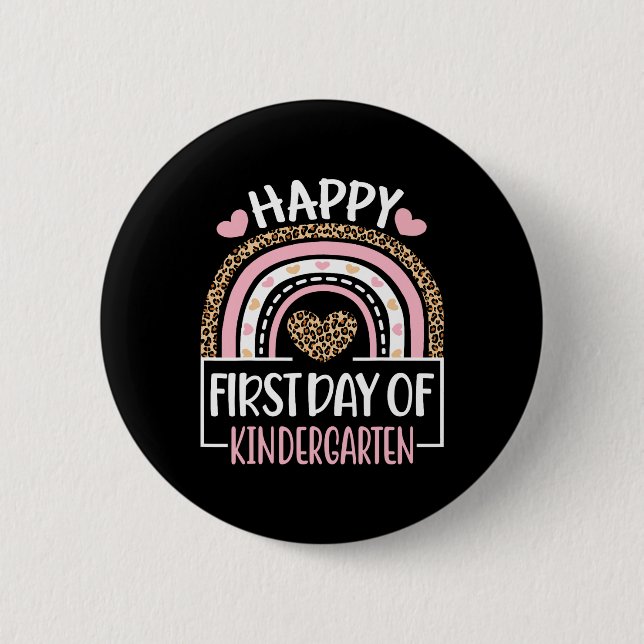 First Day of Kindergarten Fun Back To School Leopa 2 Inch Round Button (Front)