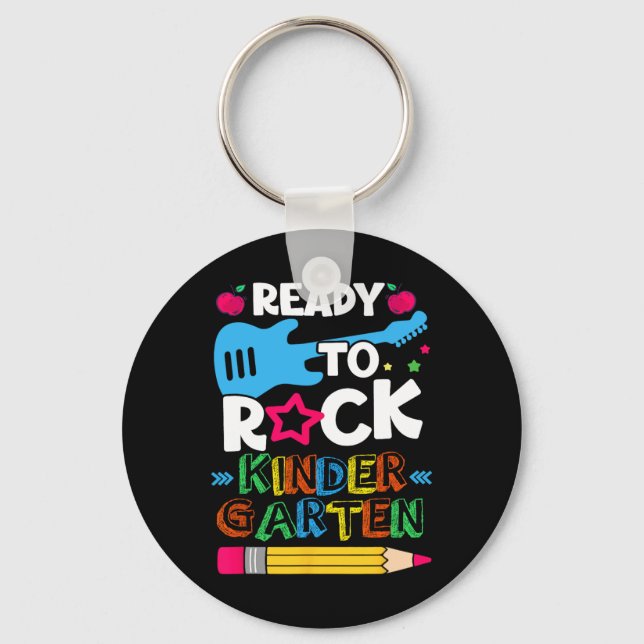 First Day Of Kindergarten Ready To Rock Kindergart Keychain (Front)