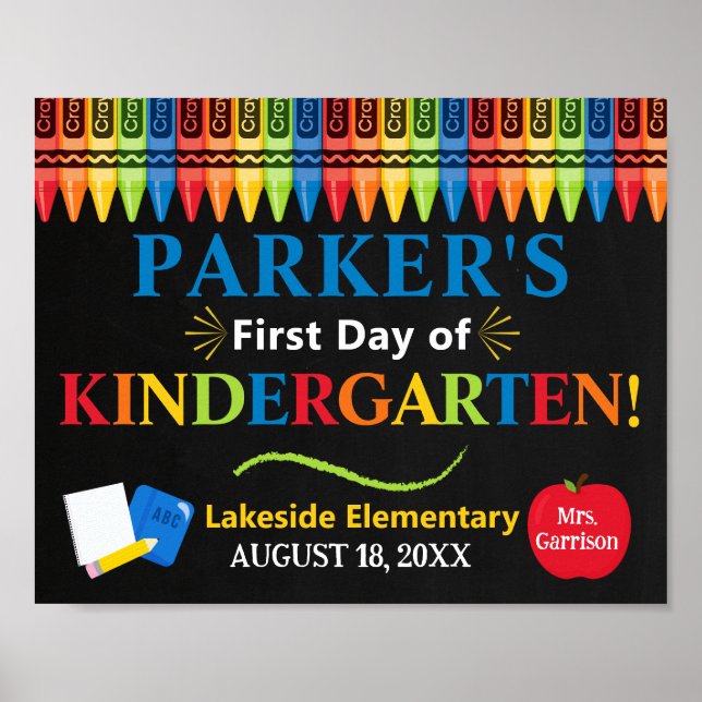 First Day of Kindergarten School Sign (Front)