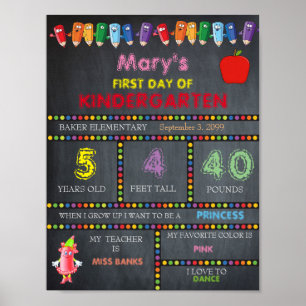 First Day of Kindergarten Sign GIRL, Chalkboard