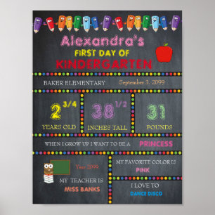 First Day of Kindergarten Sign GIRL, Chalkboard