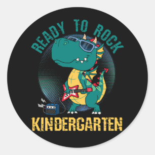 First Day Of Kindergarten T Rex Ready To Rock Kind Classic Round Sticker