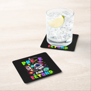 First Day of Pre-K Astronaut Space Back to School Square Paper Coaster