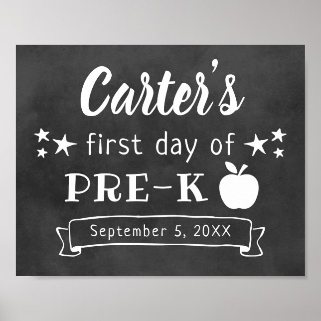 First Day of Pre-K Custom Black Chalkboard Sign (Front)