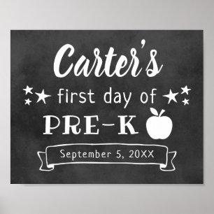 First Day of Pre-K Sign   Black Chalkboard Poster