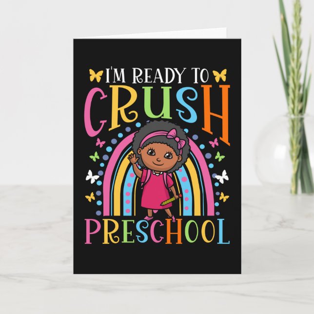 First Day Of Preschool Black Girl Back To School Card (Front)