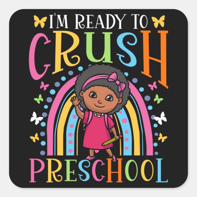 First Day Of Preschool Black Girl Back To School Square Sticker (Front)