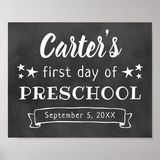 First Day of Preschool Name Black Chalkboard Sign (Front)
