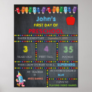 First Day of PRESCHOOL Sign BOY, FIRST GRADE