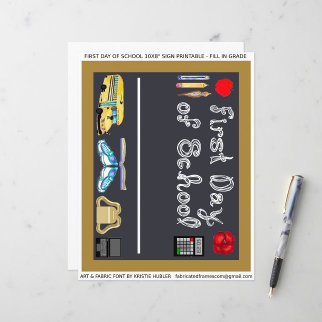 First Day of School 10x8" Sign Letter Paper (Front/Back In Situ)