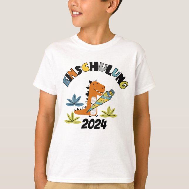 First Day of School 2026 - Dino with School Cone  T-Shirt (Front)
