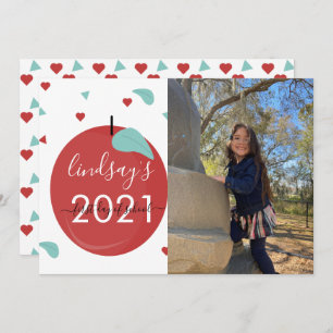 First Day of School Apple Red Script Photo Card
