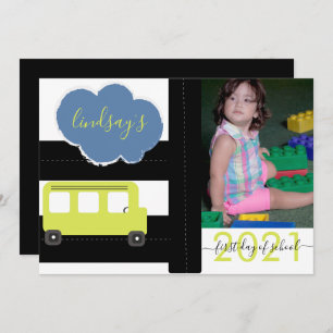 First Day of School Bus Road Script Photo Card