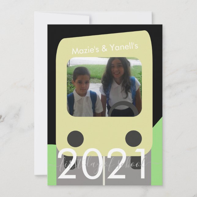 First Day of School Bus Script Brother Sister Card (Front)