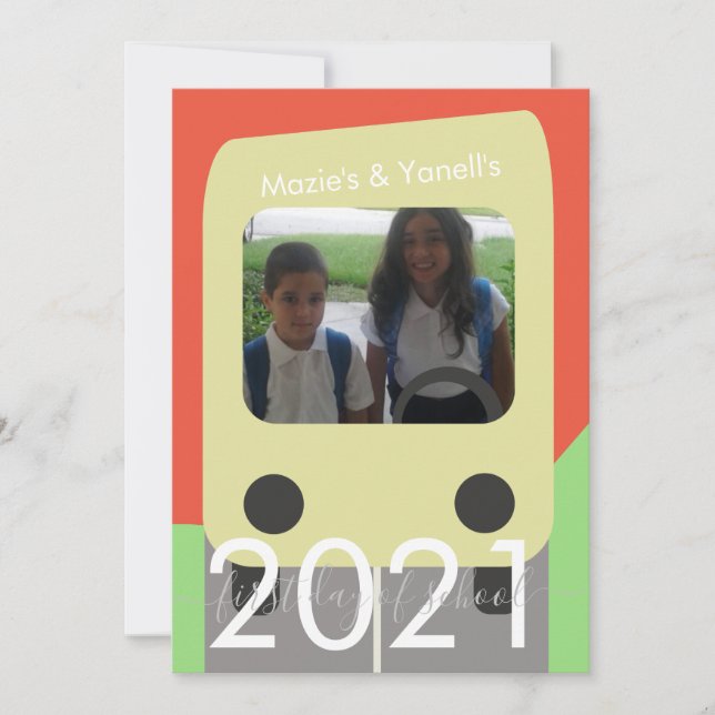 First Day of School Bus Script Brother Sister Card (Front)