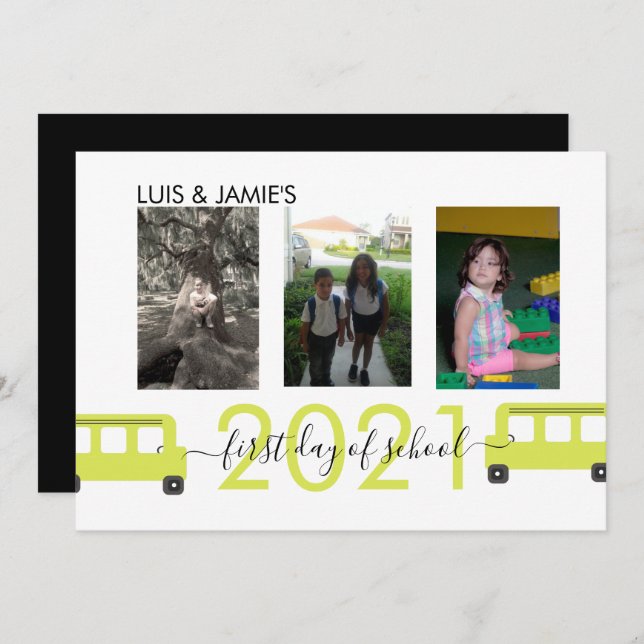 First Day of School Bus Script Photo Card (Front/Back)