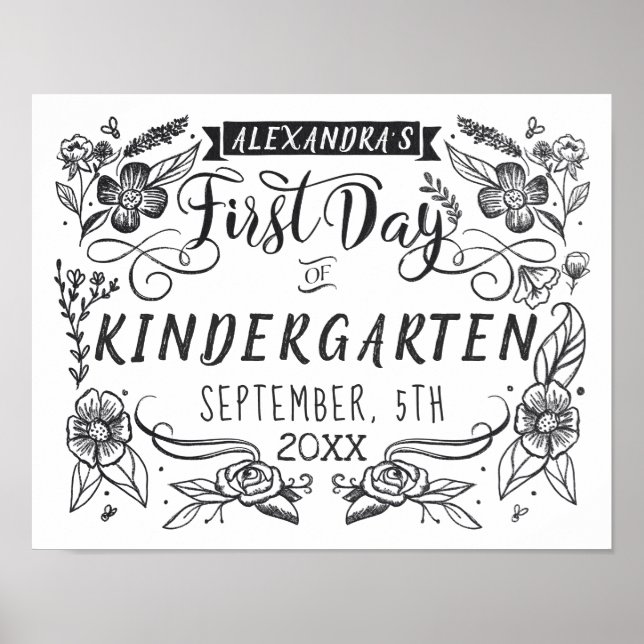 First Day of School Chalkboard Art White Sign (Front)