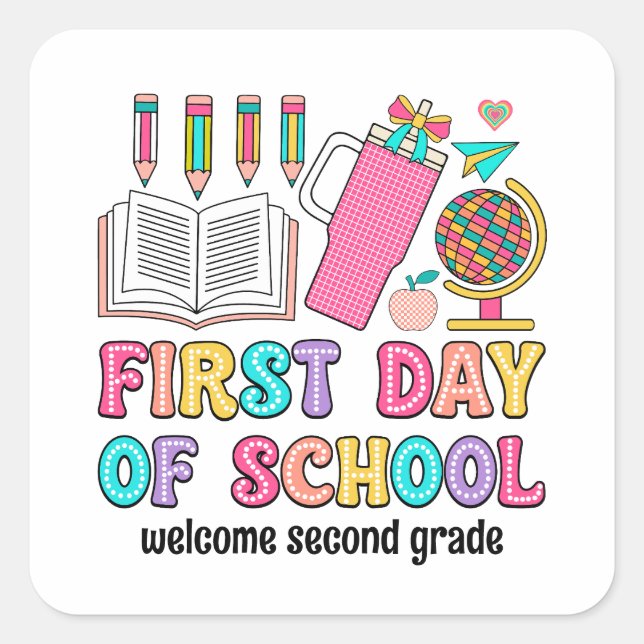 First day of school colourful retro stickers (Front)