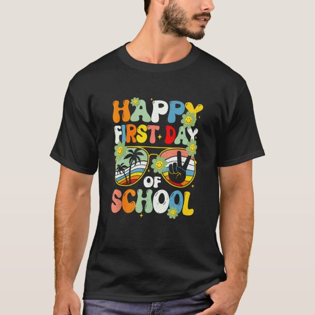 First Day Of School Happy Teacher Kid Welcome Back T-Shirt (Front)