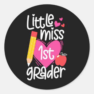 First Day Of School Little Miss 1st Grader Girls Classic Round Sticker