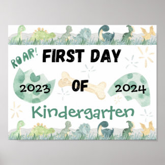 First Day of School Photo Op Poster Cute Dinosaurs