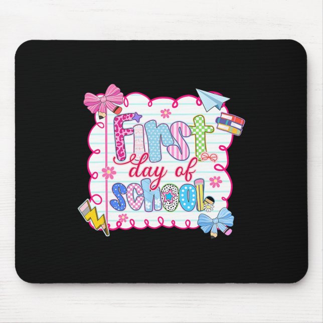 First Day Of School Preppy Coquette Bow Ck To Scho Mouse Pad (Front)