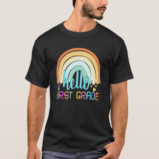 First Day Of School Rainbow Teacher Hello First Gr T-Shirt