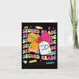 First Day Of School Second Grade Bow Pencil Back T Card