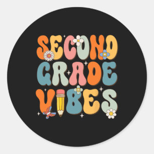 First Day Of School Second Grade Vibes Back to Sch Classic Round Sticker